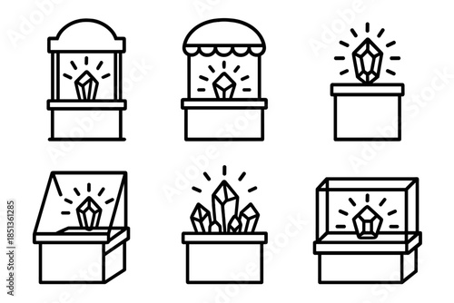 Radiant Gem Kiosks. Icons for: radiant fate kiosks, glowing gem stations, light-filled destiny stalls, shining crystal counters,