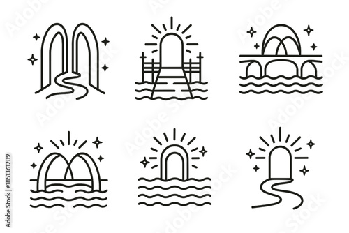 Ethereal Bridge Icons. Icons for: ethereal linking gateways, divine meeting piers, celestial convergence bridges, luminous water