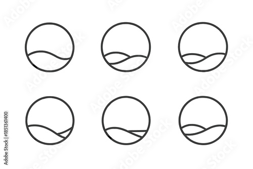 Silent Circle Icons. Line vector icons of a silent circle in remote areas: muted ring forms, isolated circular symbols, tranquil