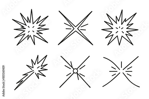 Radiant Vector Convergence. Line vector icons of a startling convergence of fragments: radiant merging shards, sudden alignment