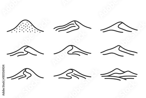 Sandy Ledge Vectors. Line vector icons of a sandy sill with countless alternatives: granular ledge textures, wind-swept outline