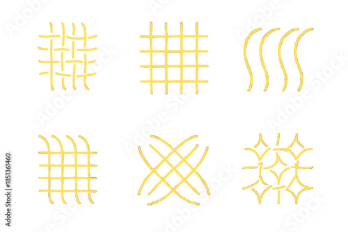 Radiant Fabric Patterns. Line vector icons of a radiant fabric enticement: glowing weave outlines, luminous texture grids, radiant