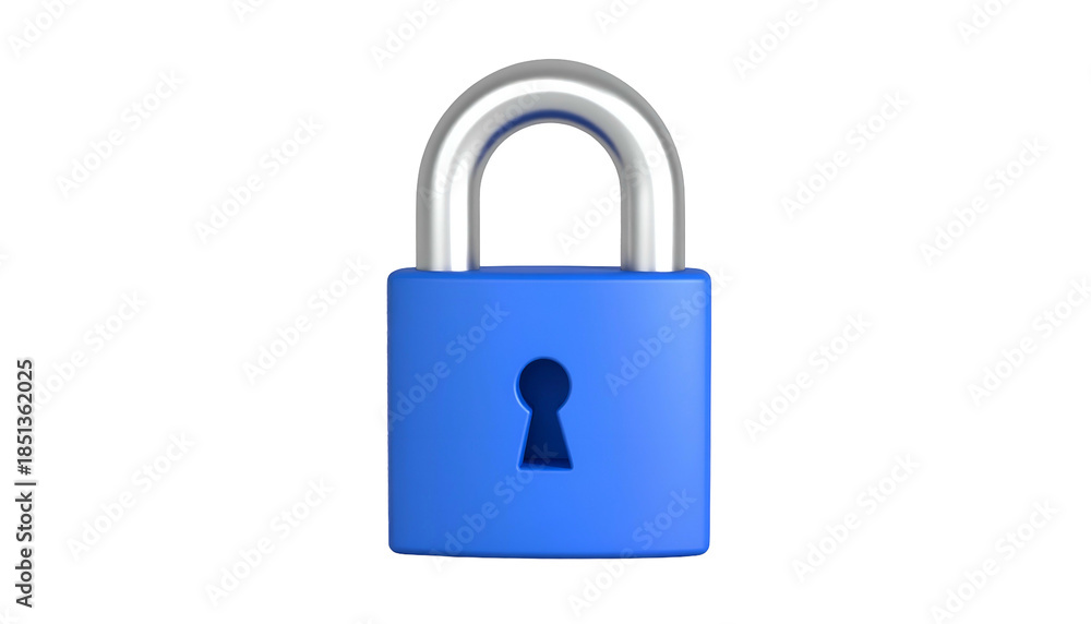 Fototapeta premium A simple, shiny blue padlock on a black background, representing security and protection