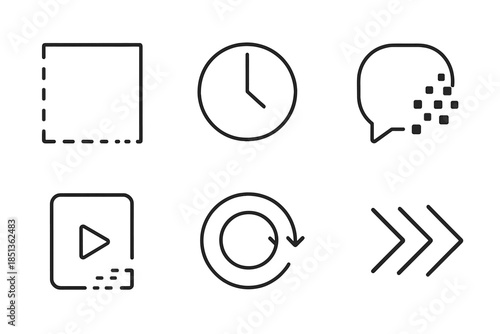 Self-Erasing Icon Set. Line vector icons of self-erasing online posts: eroding border, countdown marker, dissolving icon,