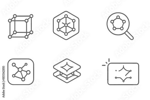 Silica Structure Icons. Line style icons of silica structure scanning: crystalline grid, reflective outline, microscopic contour,