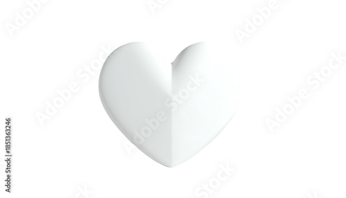 A glossy, white heart shape with a crease, set against a stark black background