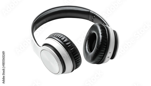 Overhead headphones, white and black, isolated on a transparent background