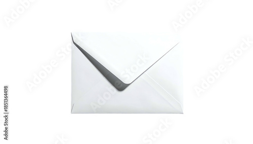A bright white closed envelope against a black background. Sharp shadows and subtle textures
