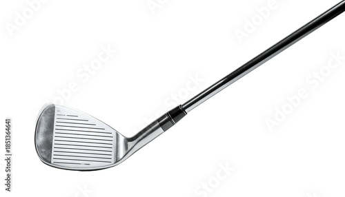Close-up of a metal golf club, wedge type, isolated on black background