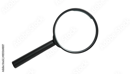 A black magnifying glass, isolated against a black background