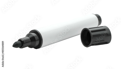 Close-up of a white marker, partially uncapped, on a black background