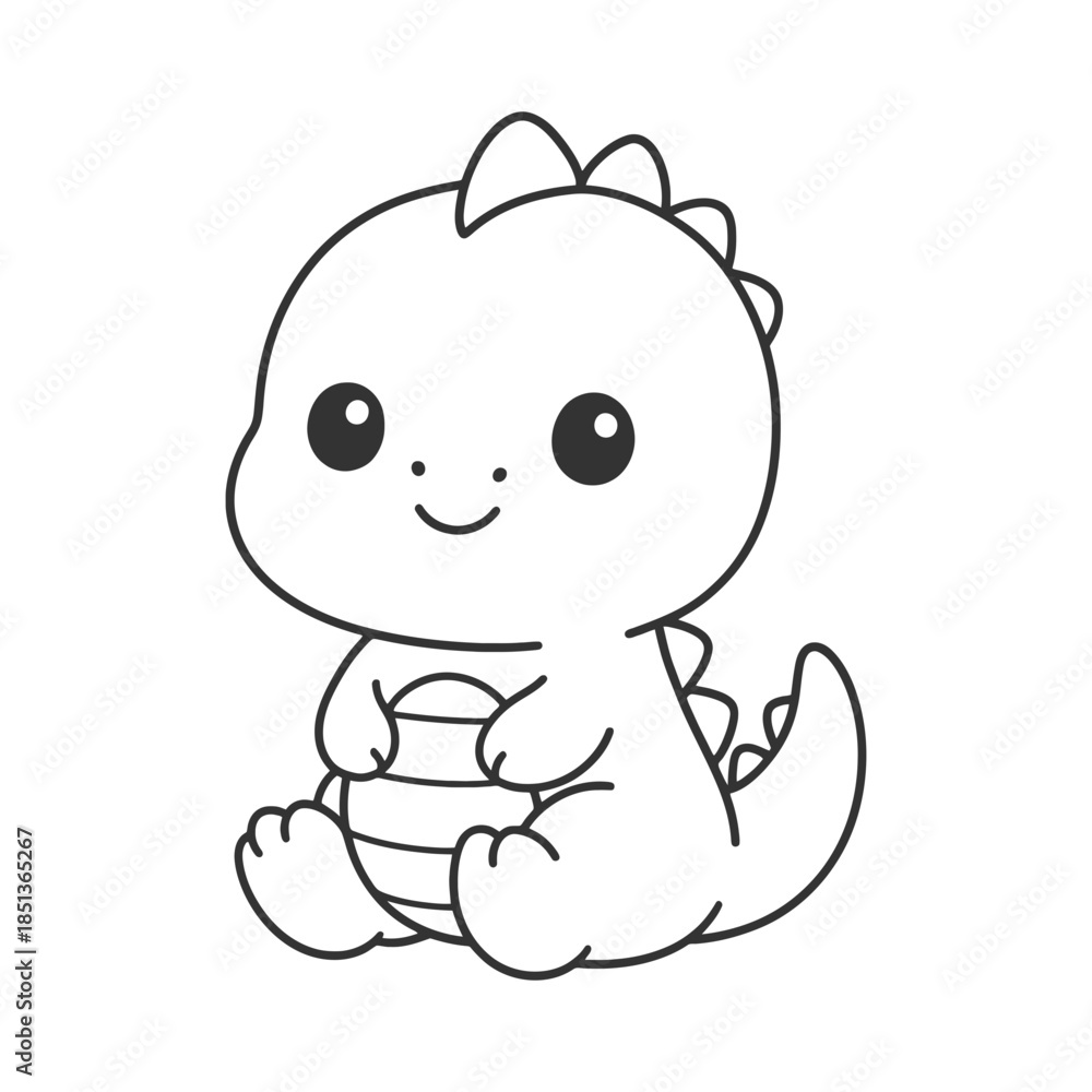 Fototapeta premium cute cartoon baby dinosaur sitting and smiling vector illustration