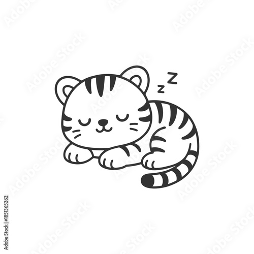 Cute cartoon kitten illustration in black and white  design