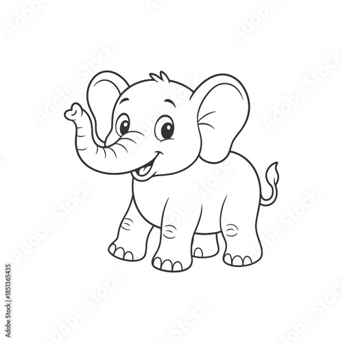 Cute baby cartoon elephant smiling happily in a simple vector illustration