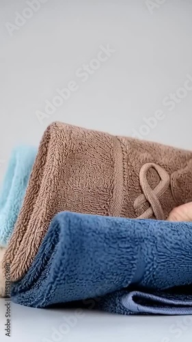 Stack of Soft Terry Cloth Towels in Various Colors.