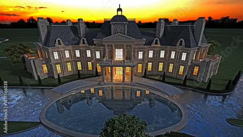 High-quality 3D render of modern building exteriors at night, cinematic lighting, realistic reflections, detailed architecture, moody atmosphere.