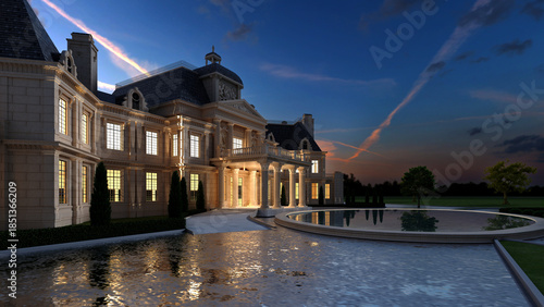 High-quality 3D render of modern building exteriors at night, cinematic lighting, realistic reflections, detailed architecture, moody atmosphere.