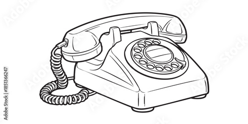 Vintage rotary phone outline icon vector
