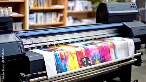 Large format inkjet printer creating colorful banner