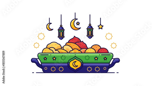 Colorful decorative dish with moon and star motifs for festive celebration