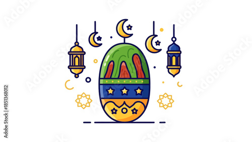 Colorful Ramadan Lantern with Crescents and Stars Celebrating Islamic Festivity