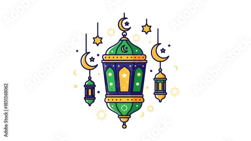 Colorful Ramadan Lantern with Crescent Moons and Stars for Festive Celebrations