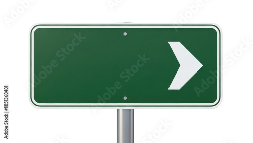 Green road sign with right arrow isolated PNG, directional signage for traffic and navigation on transparent background