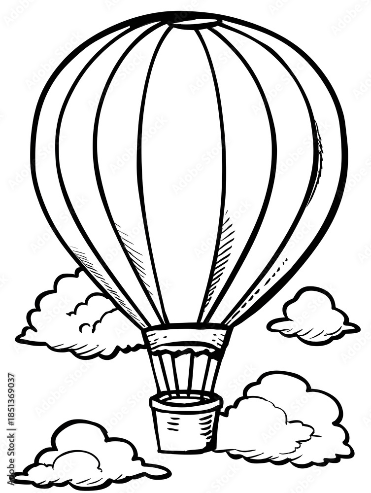 Obraz premium A air balloon floating among cloud coloring page