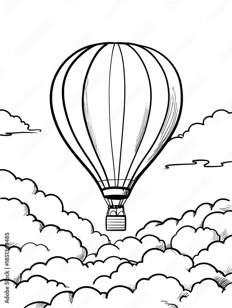 Obraz premium A air balloon floating among cloud coloring page