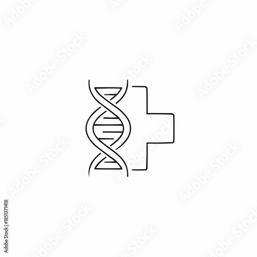 DNA helix intertwined with medical cross symbol