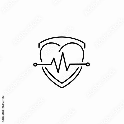 Heart rate shield symbol for healthcare and protection
