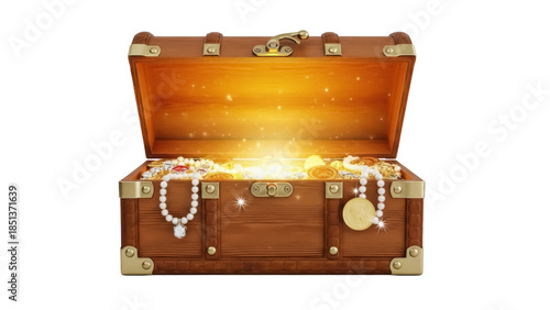 Tableau sur toile Open treasure chest with gold coins and jewelry PNG isolated on transparent back