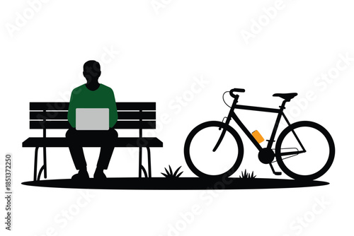 Outdoor Remote Work with Bicycle, digital nomad concept