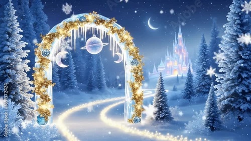 A festive Christmas scene featuring christmas tree ,Christmas ambience, snow falling outside, Christmas ambience videos, Christmas decoration, snow falling outside, Christmas lights and snow falling