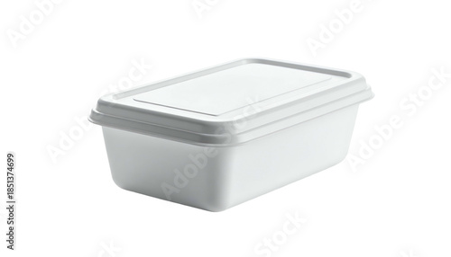 A white rectangular plastic container with a matching lid, slightly elevated