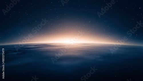 Sunrise over Earth horizon from space　宇宙から見た地球の日の出と輝く地平線　デジタルイラスト