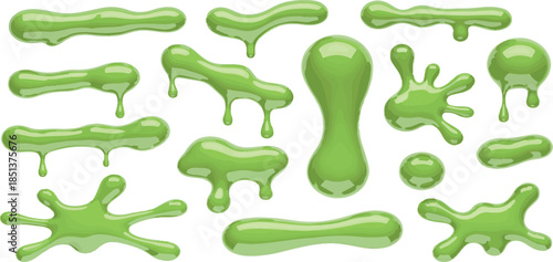 Vibrant Green Slime Splash Vector Graphics Collection - Isolated Shapes for Design Projects