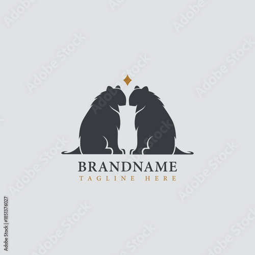 Elegant logo featuring two symmetrical lions, tigers or cougars sitting back to back with a trophy or vase shape in the negative space. Suitable for high-end brands, security, or legal firms