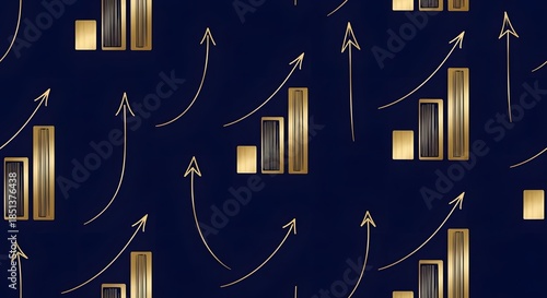Gold bars and arrows on a dark blue background, representing financial growth and prosperity