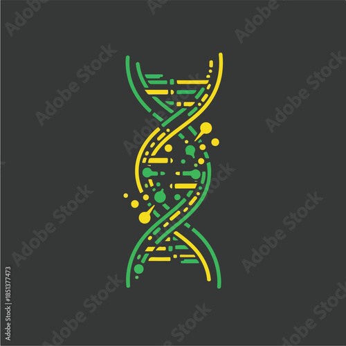 DNA double helix structure with abstract particles.