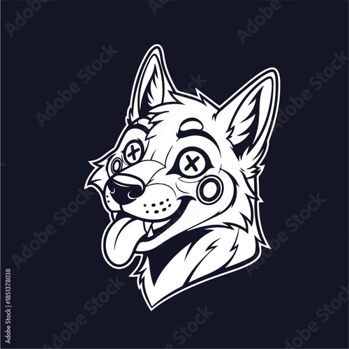 Happy Dog Head Cartoon Illustration.