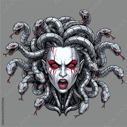 Medusa Head with Snakes and Red Eyes 1.