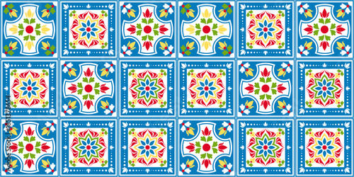Seamless ceramic tile with colorful patchwork. Vintage multicolor pattern in turkish style. Endless pattern can be used for ceramic tile, wallpaper, linoleum, textile, web page background.