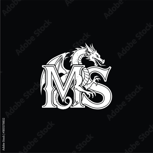 Monogram MS with Dragon Logo Design 2.