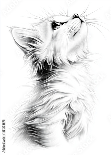 Hand-Drawn Black and White Cat with Fine Line Details