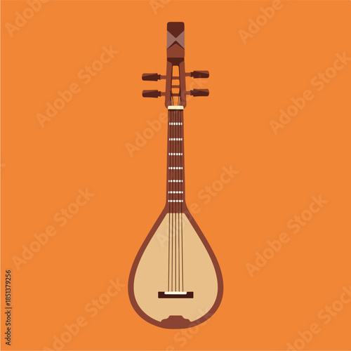 Traditional Chinese Pipa Musical Instrument Flat Design Illustration.