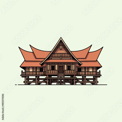 Traditional Malay House Architecture Vector Illustration.