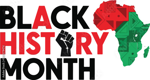 Black History Month logo with African map and raised fist