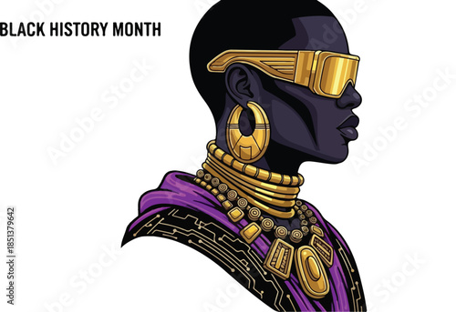 Futuristic Black Woman Celebrating Black History Month with Regal Adornments