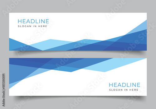set of Abstract modern blue geometric triangle web banner horizontal design template background